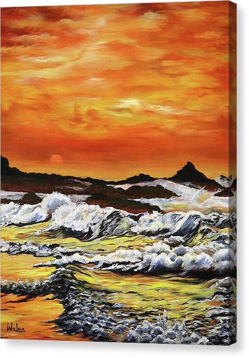 Golden Waves at Sunset by Walaa - Canvas Print