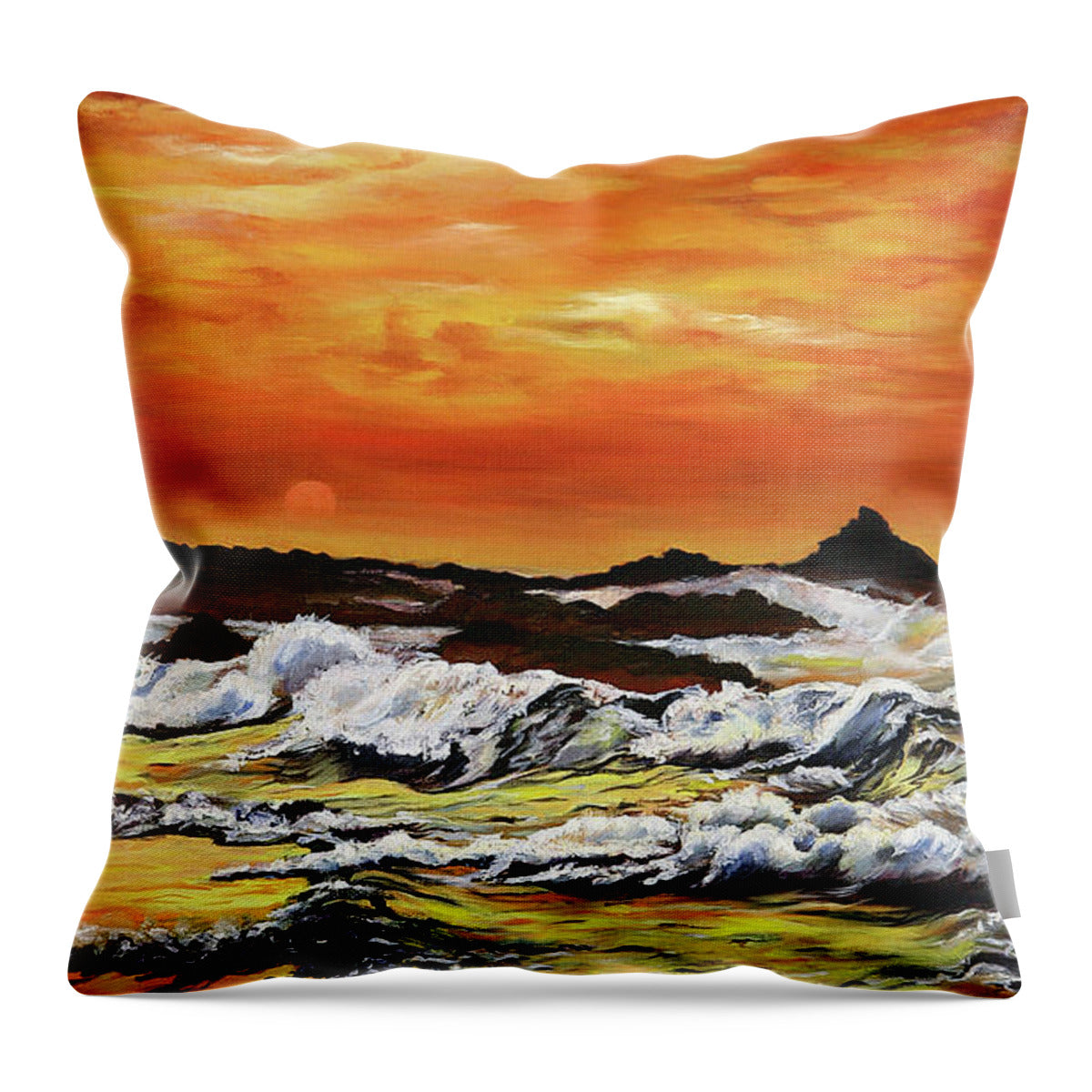 Golden Waves at Sunset - Throw Pillow