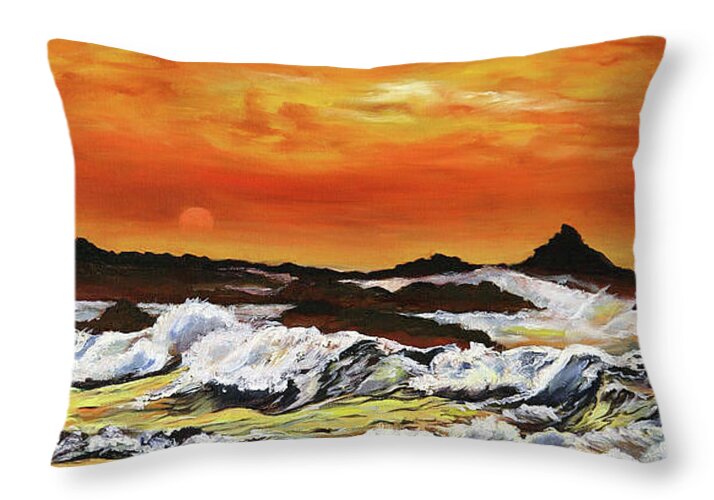 Golden Waves at Sunset - Throw Pillow