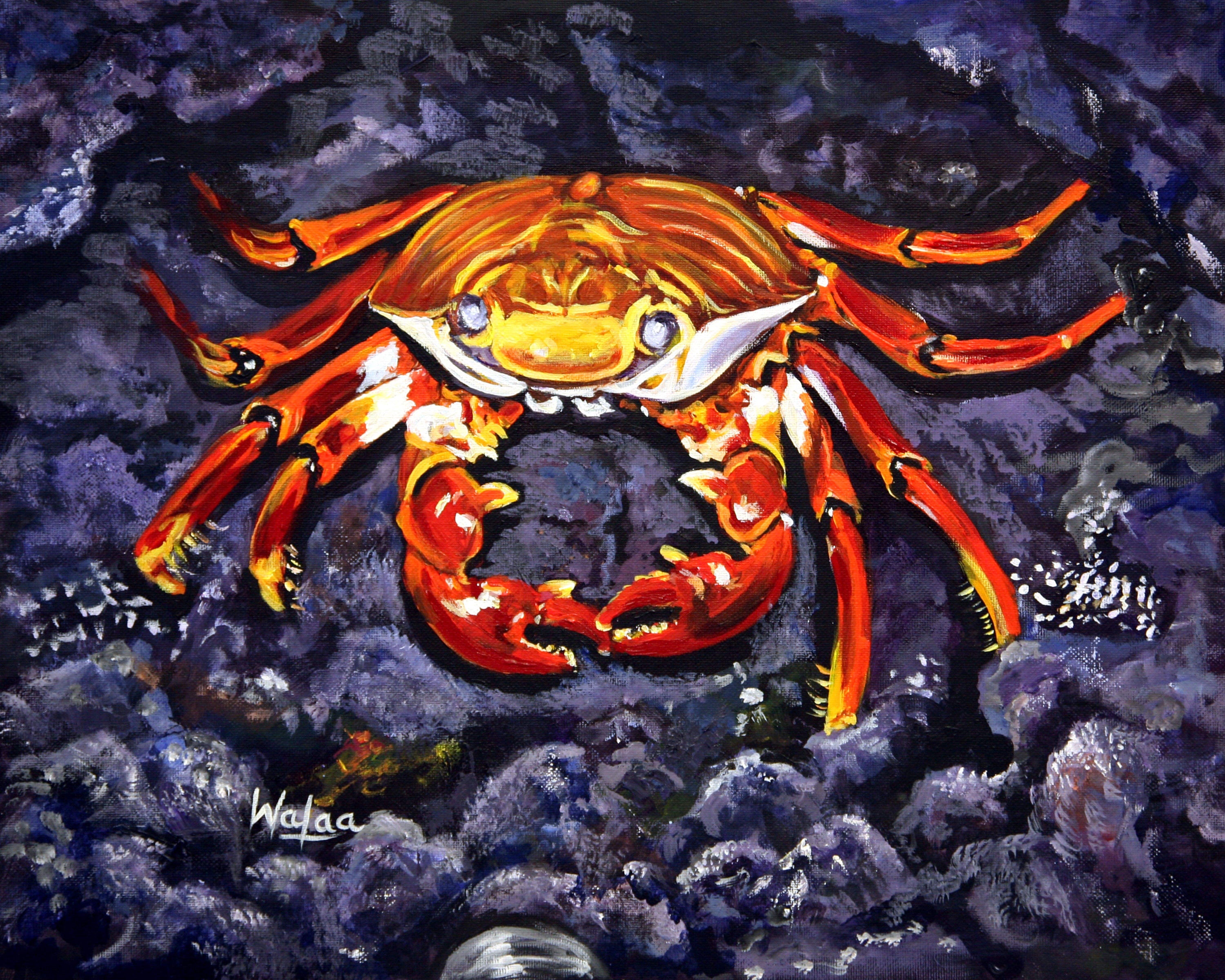 Crab's Bold Hold by Walaa - Original Acrylic Painting on Canvas Board