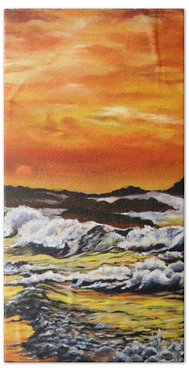 Golden Waves at Sunset - Beach Towel