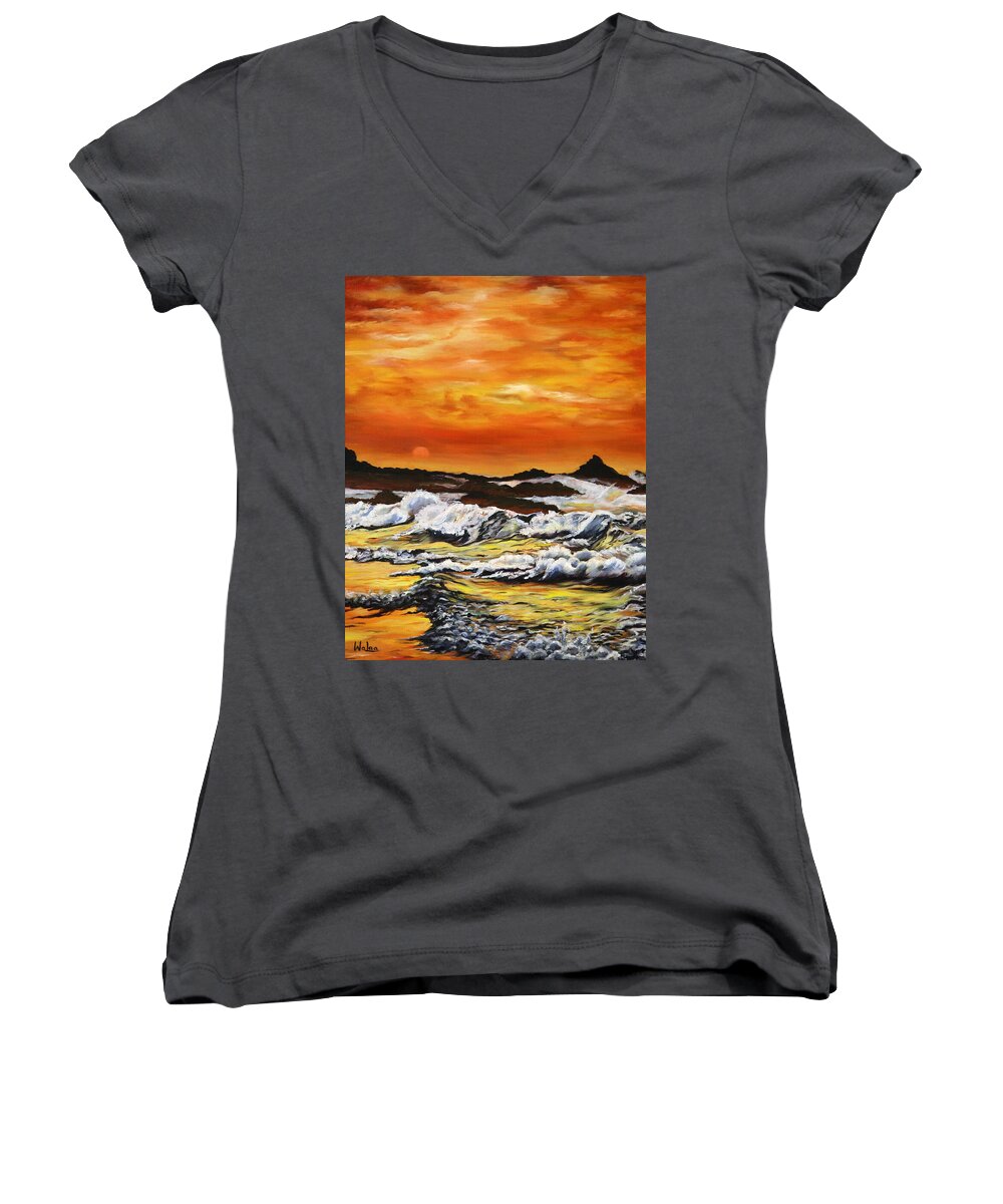 Golden Waves at Sunset - Women's V-Neck