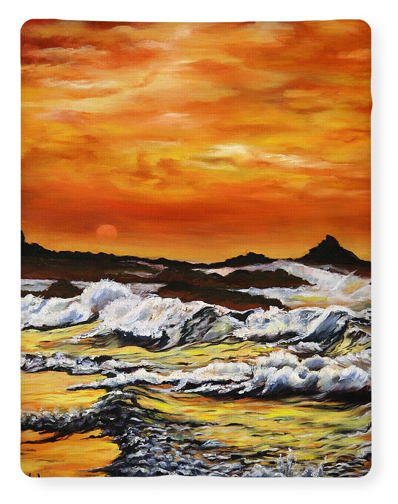 Golden Waves at Sunset - Fleece Blanket