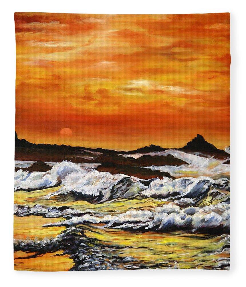 Golden Waves at Sunset - Fleece Blanket