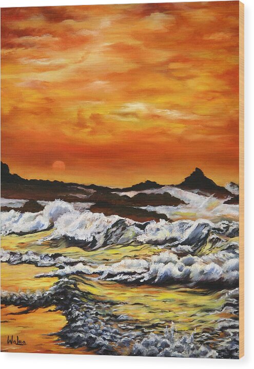 Golden Waves at Sunset - Wood Print