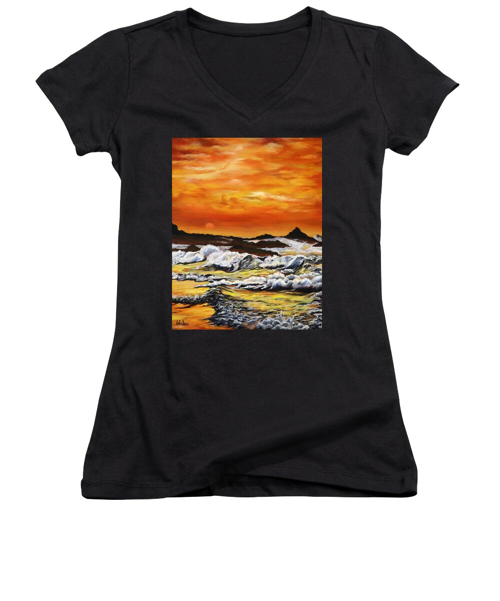 Golden Waves at Sunset - Women's V-Neck