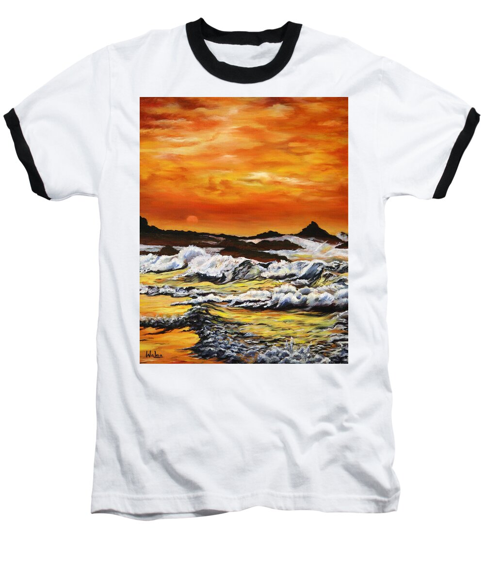 Golden Waves at Sunset - Baseball T-Shirt