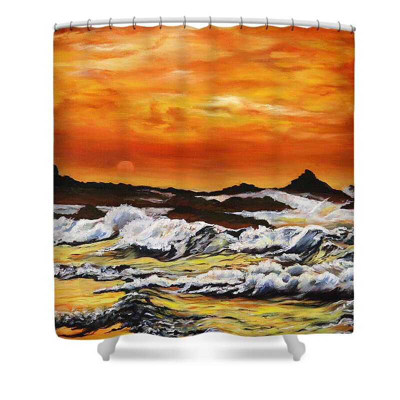 Golden Waves at Sunset - Shower Curtain