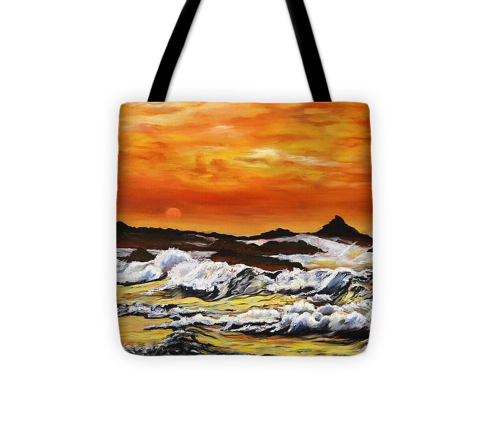 Golden Waves at Sunset - Tote Bag