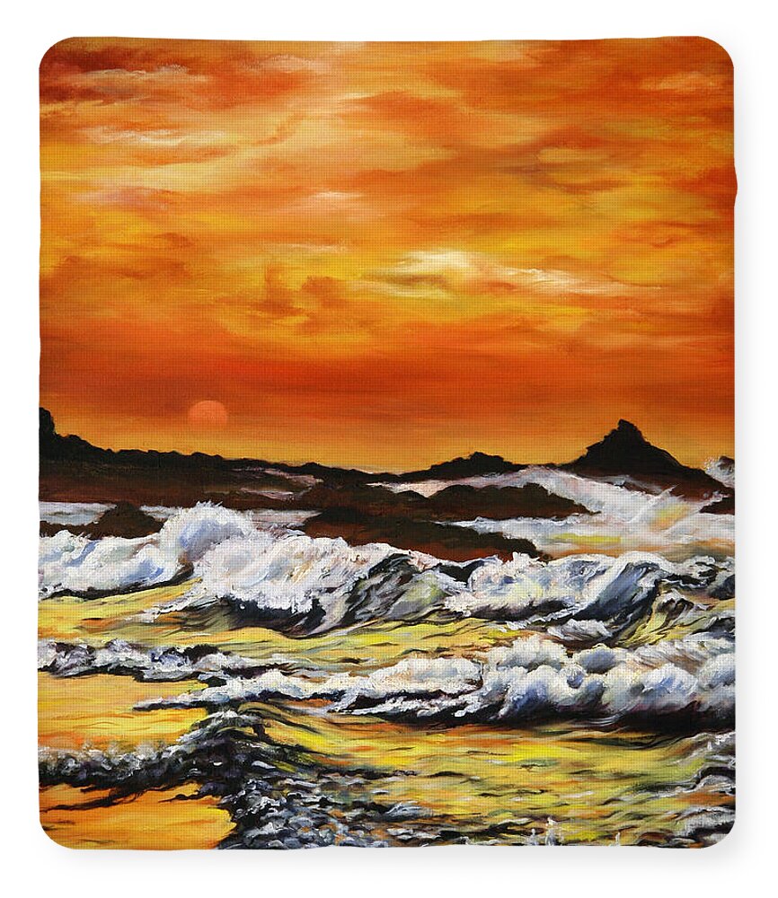 Golden Waves at Sunset - Fleece Blanket