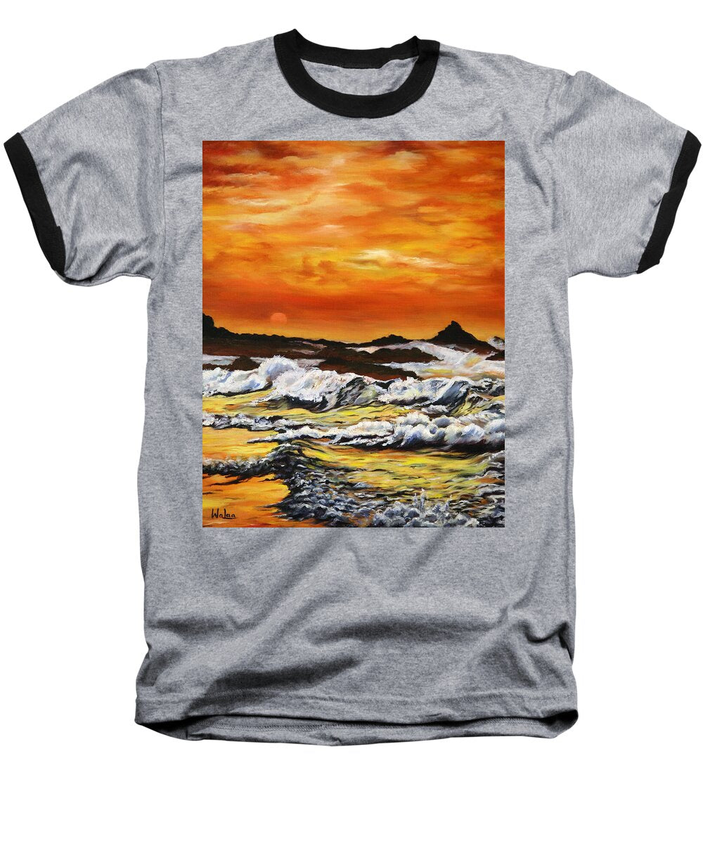 Golden Waves at Sunset - Baseball T-Shirt