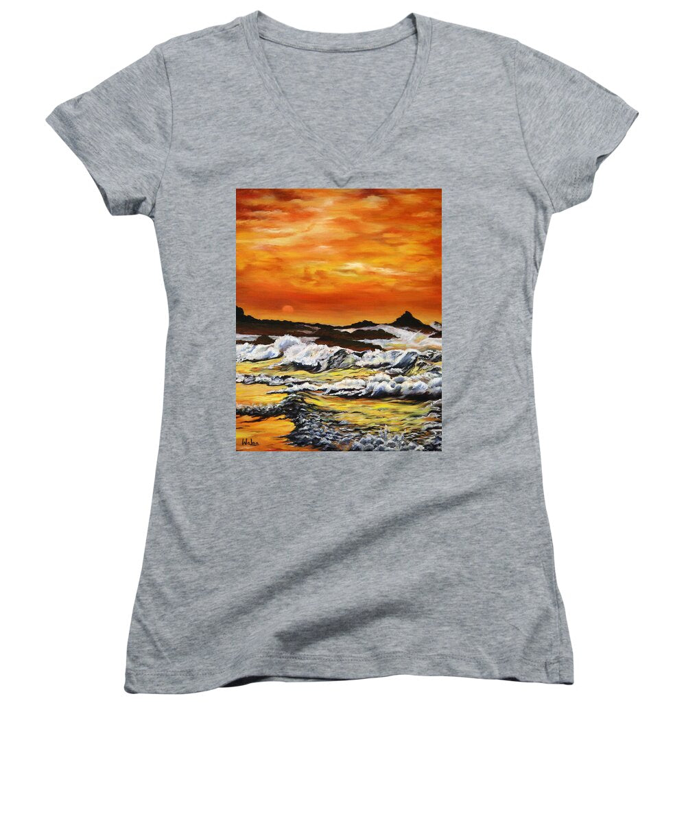 Golden Waves at Sunset - Women's V-Neck