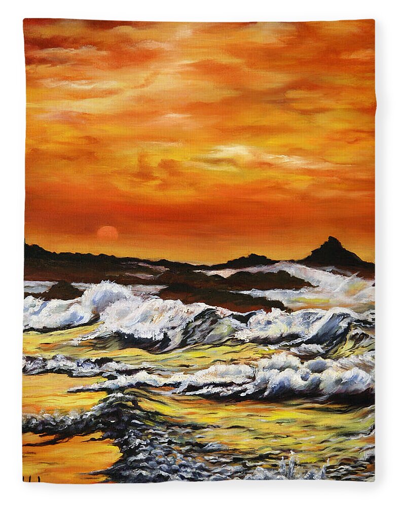 Golden Waves at Sunset - Fleece Blanket