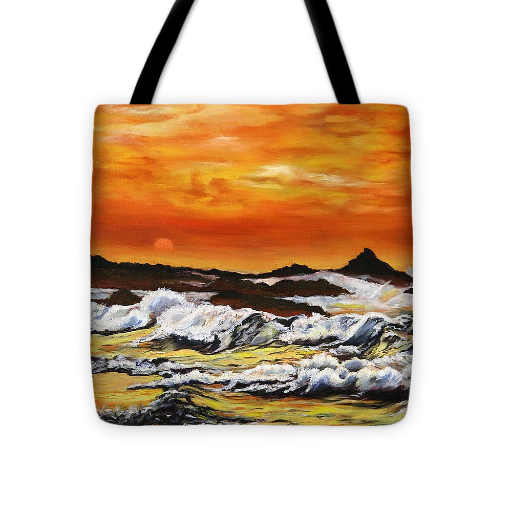 Golden Waves at Sunset - Tote Bag