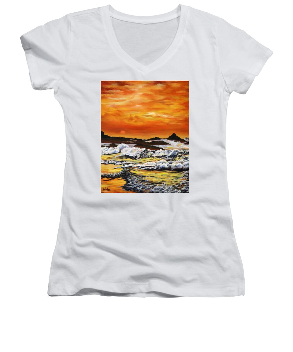 Golden Waves at Sunset - Women's V-Neck