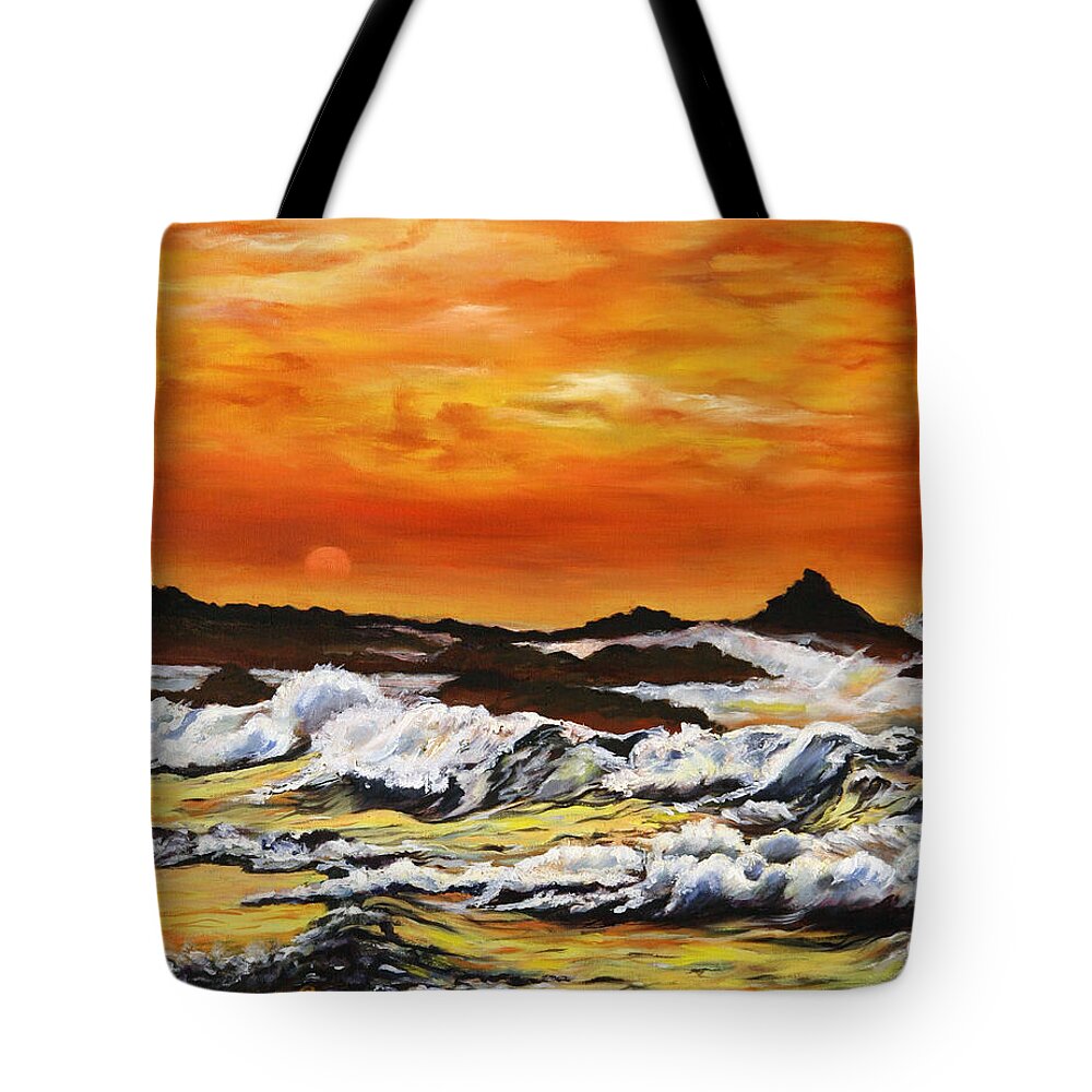 Golden Waves at Sunset - Tote Bag